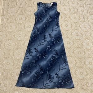 Vintage 90s Y2k Maxi Dress Sz S? Dark Blue Floral Fairy Grunge Whimsigoth